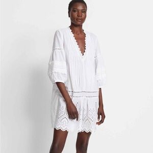 Club Monaco White Eyelet V‑Neck Mini Dress LIKE NEW - SMALL
